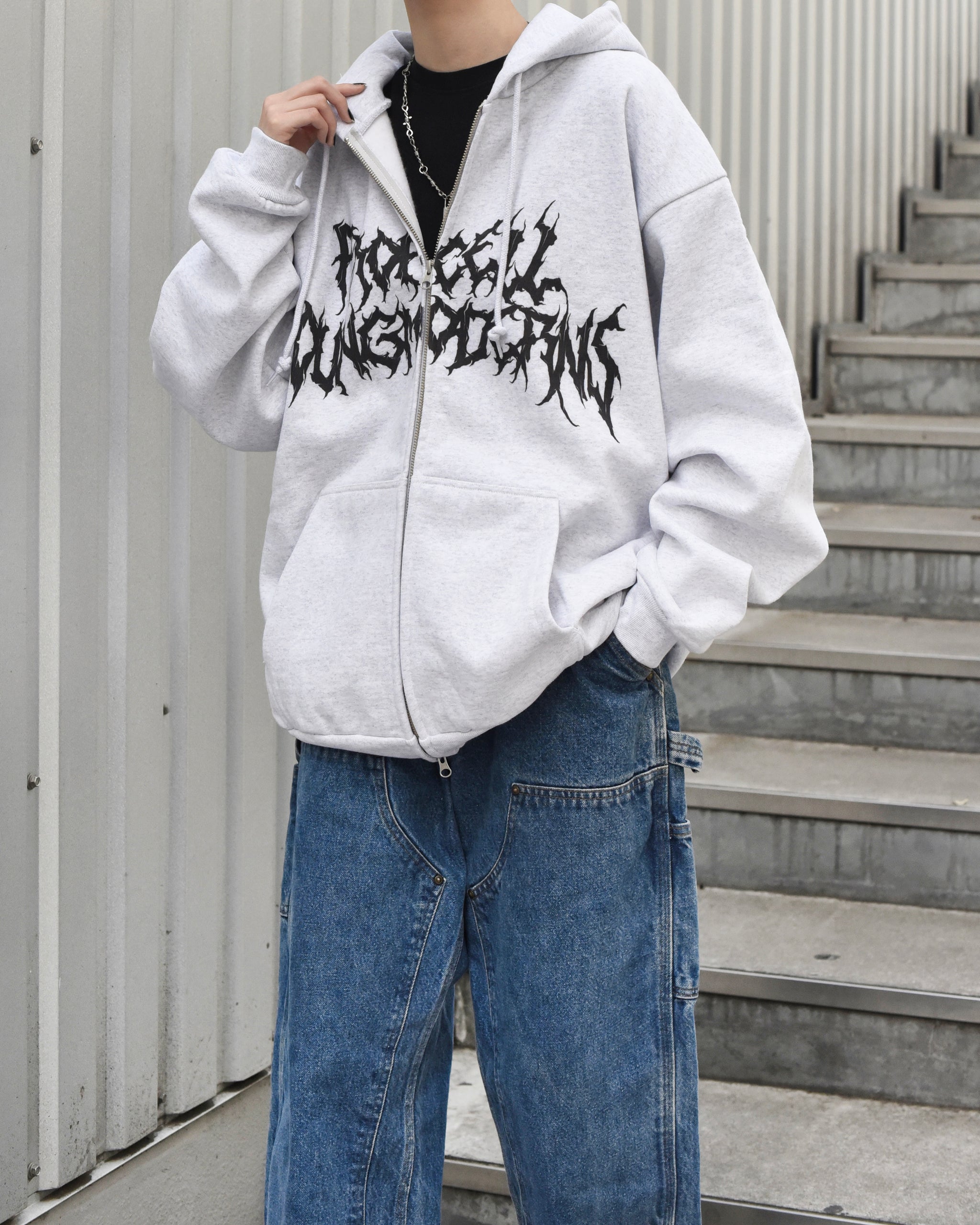 Metal Logo Zip Hoodie【パーカー】グレー – PROPCELL Metal Logo Zip Hoodie【パーカー】グレー – PROPCELL